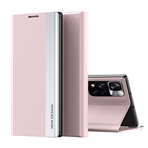 Leather Case Stands Flip Cover Holder Q01H for Xiaomi Mi 11i 5G (2022) Rose Gold