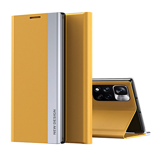 Leather Case Stands Flip Cover Holder Q01H for Xiaomi Mi 11i 5G (2022) Yellow