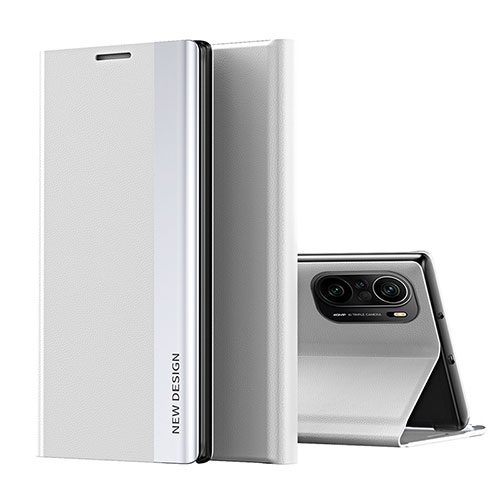 Leather Case Stands Flip Cover Holder Q01H for Xiaomi Mi 11i 5G Silver
