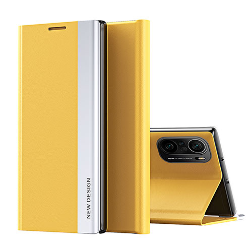 Leather Case Stands Flip Cover Holder Q01H for Xiaomi Mi 11i 5G Yellow