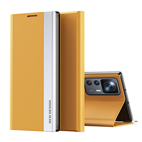 Leather Case Stands Flip Cover Holder Q01H for Xiaomi Mi 12T Pro 5G Yellow