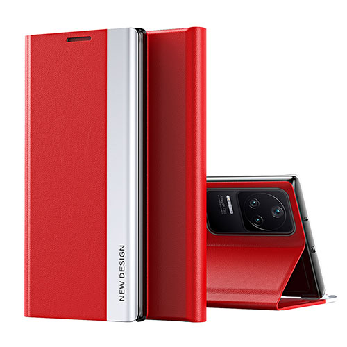 Leather Case Stands Flip Cover Holder Q01H for Xiaomi Poco F4 5G Red