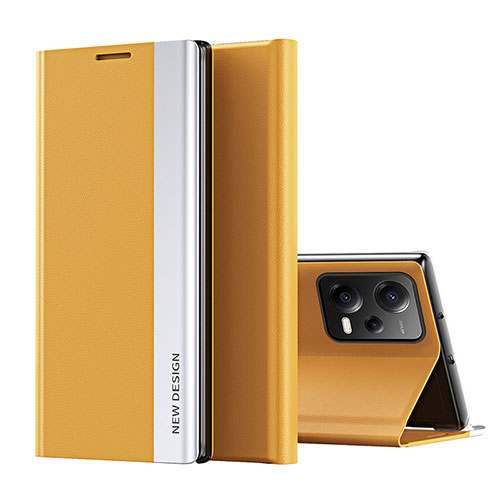 Leather Case Stands Flip Cover Holder Q01H for Xiaomi Poco X5 5G Yellow