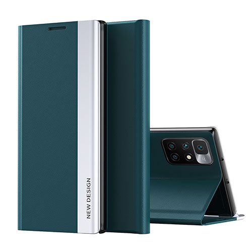 Leather Case Stands Flip Cover Holder Q01H for Xiaomi Redmi 10 (2022) Green