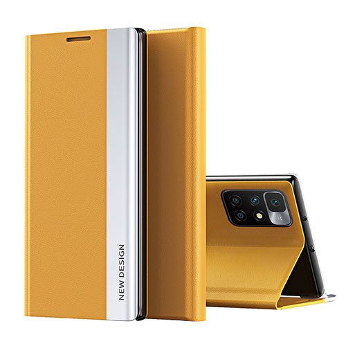 Leather Case Stands Flip Cover Holder Q01H for Xiaomi Redmi 10 (2022) Yellow