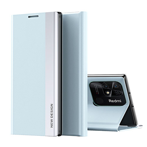 Leather Case Stands Flip Cover Holder Q01H for Xiaomi Redmi 10 India Sky Blue