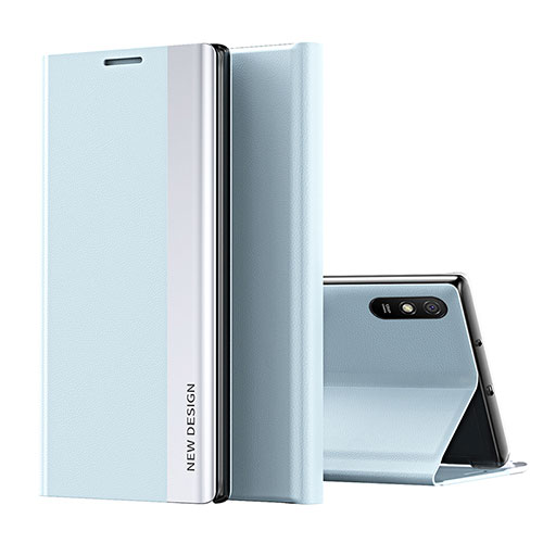 Leather Case Stands Flip Cover Holder Q01H for Xiaomi Redmi 9A Sky Blue