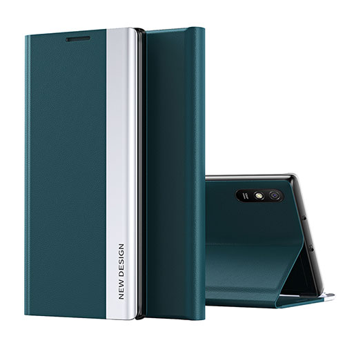 Leather Case Stands Flip Cover Holder Q01H for Xiaomi Redmi 9i Green