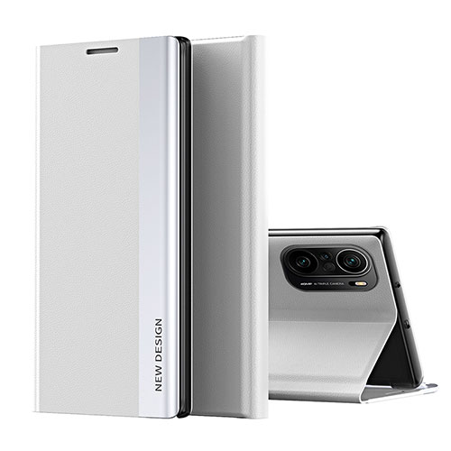 Leather Case Stands Flip Cover Holder Q01H for Xiaomi Redmi K40 Pro 5G Silver