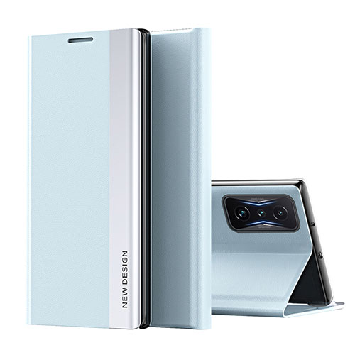 Leather Case Stands Flip Cover Holder Q01H for Xiaomi Redmi K50 Gaming AMG F1 5G Sky Blue