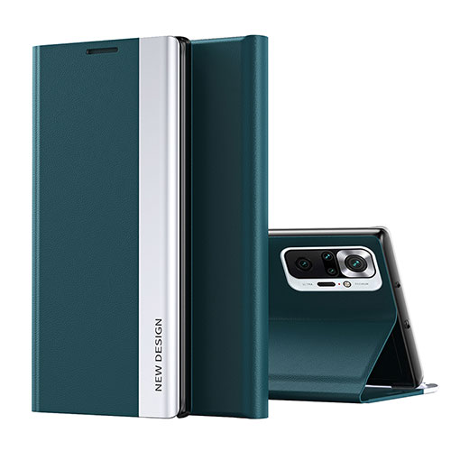 Leather Case Stands Flip Cover Holder Q01H for Xiaomi Redmi Note 10 Pro 4G Green