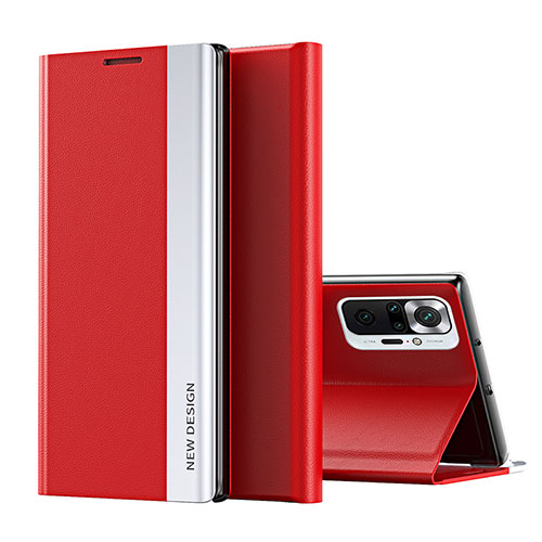 Leather Case Stands Flip Cover Holder Q01H for Xiaomi Redmi Note 10 Pro 4G Red