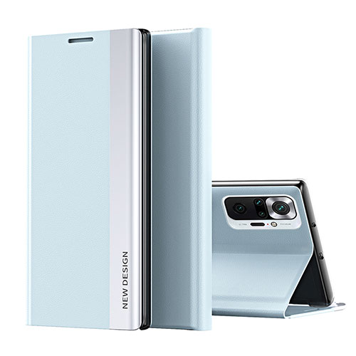 Leather Case Stands Flip Cover Holder Q01H for Xiaomi Redmi Note 10 Pro 4G Sky Blue