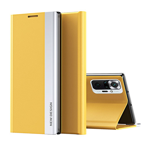 Leather Case Stands Flip Cover Holder Q01H for Xiaomi Redmi Note 10 Pro Max Yellow