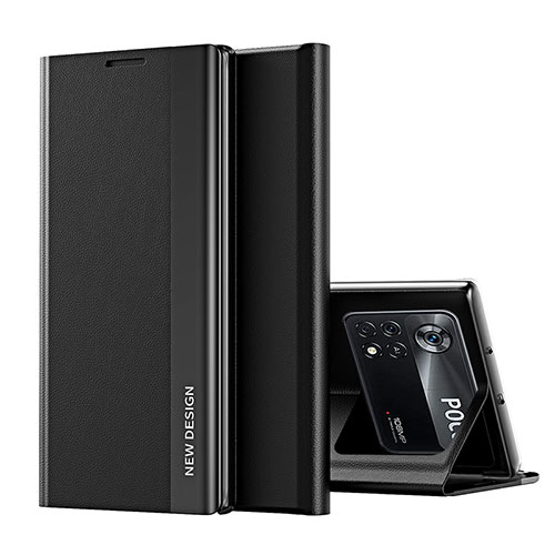 Leather Case Stands Flip Cover Holder Q01H for Xiaomi Redmi Note 11E Pro 5G Black