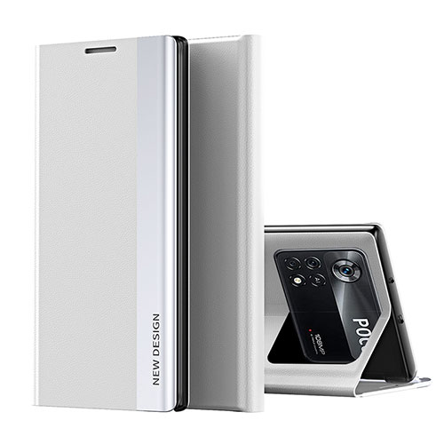 Leather Case Stands Flip Cover Holder Q01H for Xiaomi Redmi Note 11E Pro 5G Silver