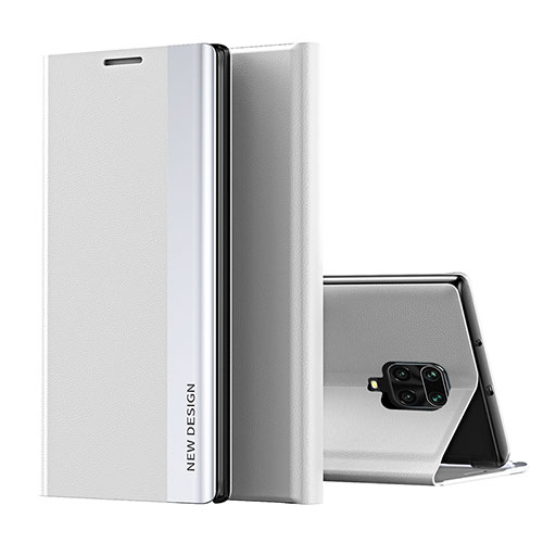 Leather Case Stands Flip Cover Holder Q01H for Xiaomi Redmi Note 9 Pro Silver