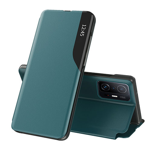 Leather Case Stands Flip Cover Holder Q02H for Xiaomi Mi 11T 5G Green