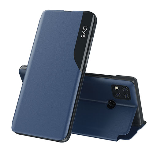 Leather Case Stands Flip Cover Holder Q02H for Xiaomi POCO C3 Blue