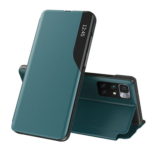 Leather Case Stands Flip Cover Holder Q02H for Xiaomi Redmi 10 4G Green