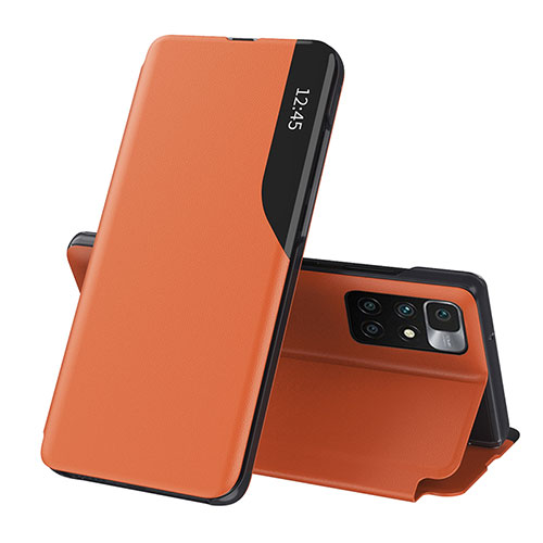 Leather Case Stands Flip Cover Holder Q02H for Xiaomi Redmi 10 4G Orange