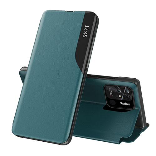 Leather Case Stands Flip Cover Holder Q02H for Xiaomi Redmi 10 Power Green