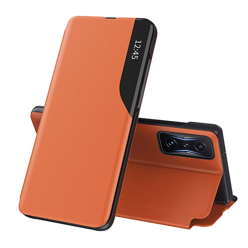 Leather Case Stands Flip Cover Holder Q02H for Xiaomi Redmi K50 Gaming AMG F1 5G Orange