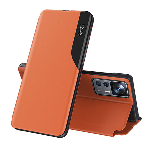 Leather Case Stands Flip Cover Holder Q02H for Xiaomi Redmi K50 Ultra 5G Orange