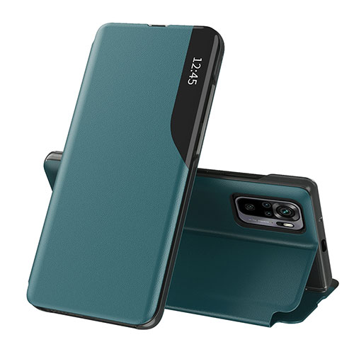 Leather Case Stands Flip Cover Holder Q02H for Xiaomi Redmi Note 10 4G Green