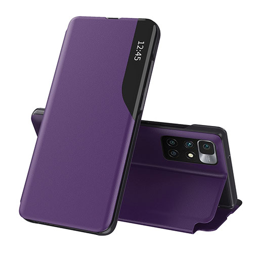 Leather Case Stands Flip Cover Holder Q02H for Xiaomi Redmi Note 11 4G (2021) Purple