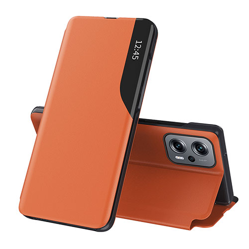 Leather Case Stands Flip Cover Holder Q02H for Xiaomi Redmi Note 12T Pro 5G Orange