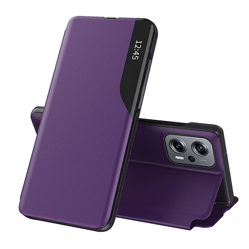 Leather Case Stands Flip Cover Holder Q02H for Xiaomi Redmi Note 12T Pro 5G Purple