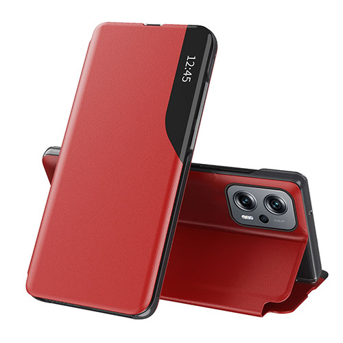 Leather Case Stands Flip Cover Holder Q02H for Xiaomi Redmi Note 12T Pro 5G Red