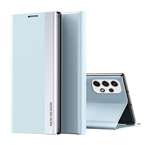 Leather Case Stands Flip Cover Holder Q03H for Samsung Galaxy A73 5G Sky Blue