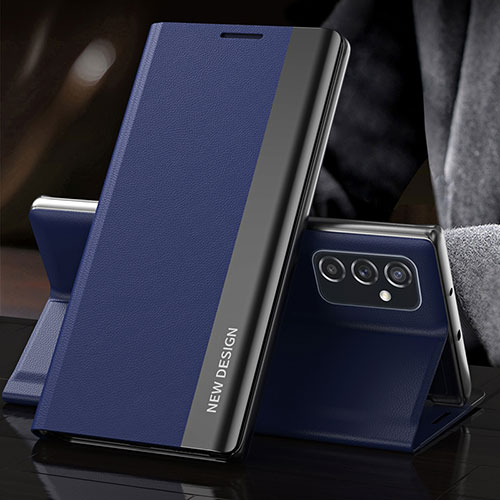 Leather Case Stands Flip Cover Holder Q03H for Samsung Galaxy M52 5G Blue