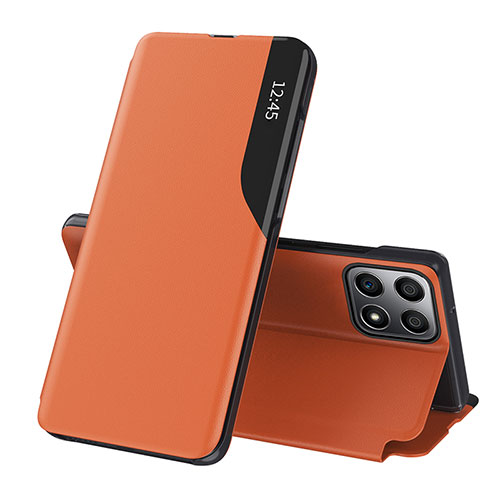 Leather Case Stands Flip Cover Holder QH1 for Huawei Honor X8b Orange