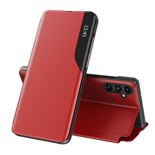 Leather Case Stands Flip Cover Holder QH1 for Samsung Galaxy A14 4G Red