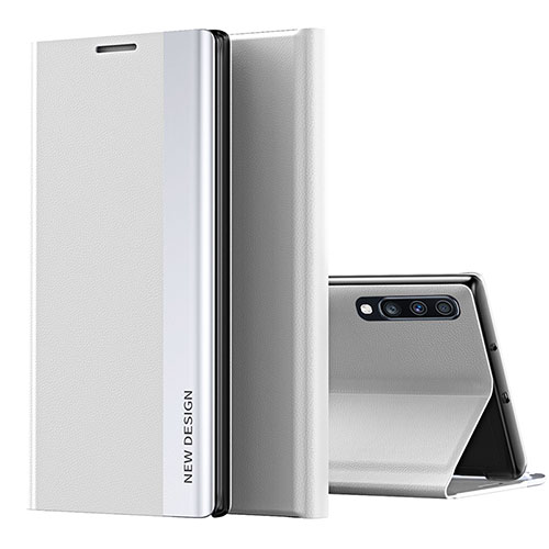 Leather Case Stands Flip Cover Holder QH1 for Samsung Galaxy A70S Silver