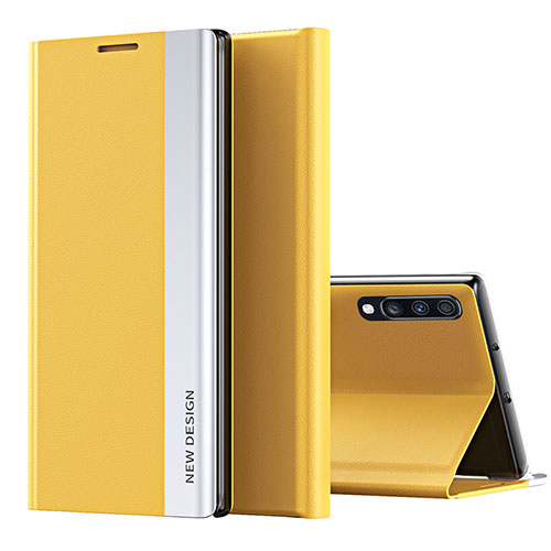 Leather Case Stands Flip Cover Holder QH1 for Samsung Galaxy A70S Yellow