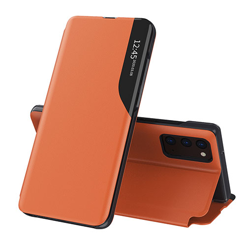 Leather Case Stands Flip Cover Holder QH1 for Samsung Galaxy F02S SM-E025F Orange