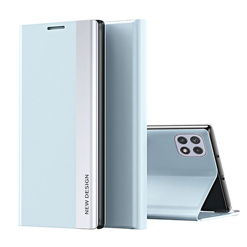 Leather Case Stands Flip Cover Holder QH1 for Samsung Galaxy F42 5G Sky Blue