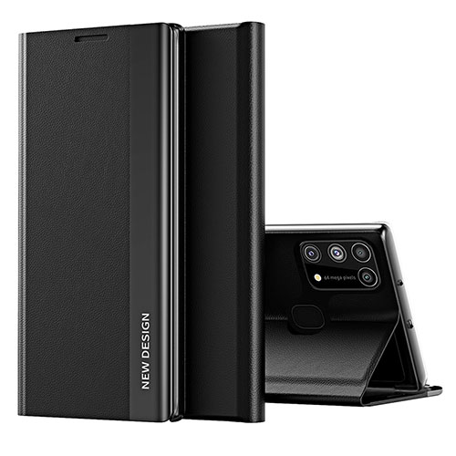 Leather Case Stands Flip Cover Holder QH1 for Samsung Galaxy M31 Prime Edition Black