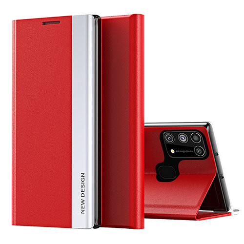 Leather Case Stands Flip Cover Holder QH1 for Samsung Galaxy M31 Prime Edition Red