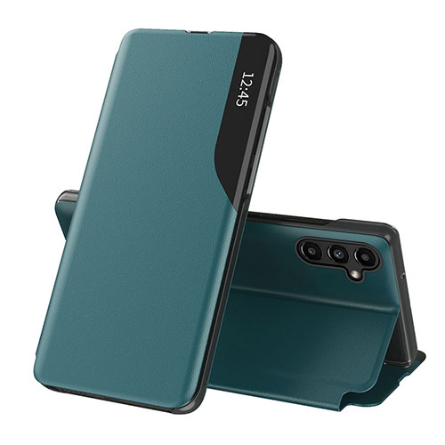 Leather Case Stands Flip Cover Holder QH1 for Samsung Galaxy M44 5G Green