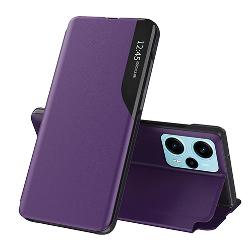 Leather Case Stands Flip Cover Holder QH1 for Xiaomi Poco F5 5G Purple