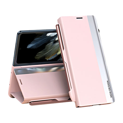 Leather Case Stands Flip Cover Holder QH2 for OnePlus Open 5G Pink