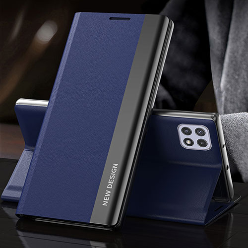 Leather Case Stands Flip Cover Holder QH2 for Samsung Galaxy A22 5G Blue