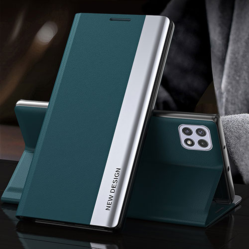 Leather Case Stands Flip Cover Holder QH2 for Samsung Galaxy A22 5G Green