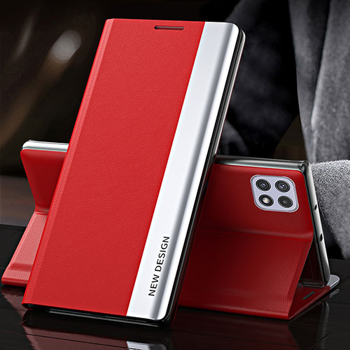 Leather Case Stands Flip Cover Holder QH2 for Samsung Galaxy A22 5G Red