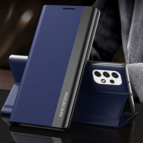 Leather Case Stands Flip Cover Holder QH2 for Samsung Galaxy A23 4G Blue